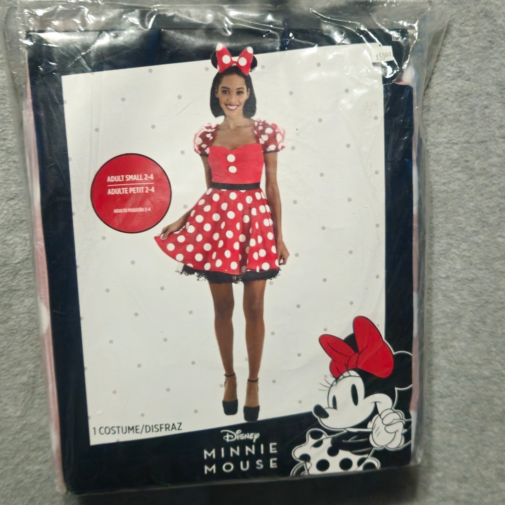 Disney Minnie Mouse Costume Women Small 2-4 Red Polka Dot Dress Ear Headband NEW
